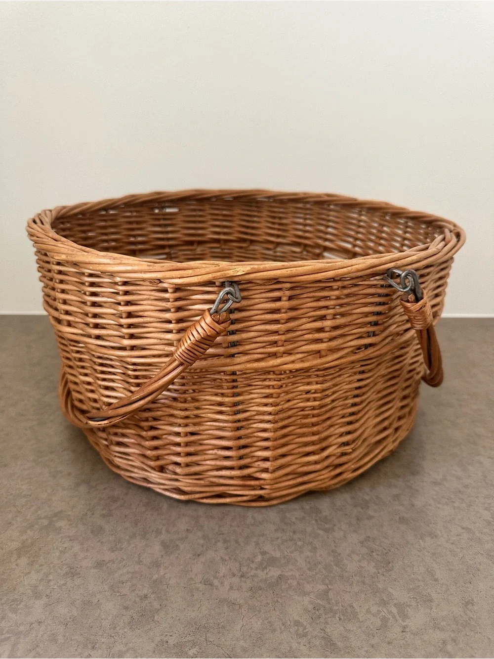Natural Handwoven Wicker Market Storage Basket Dual Swing Handles - Brown 14.5”